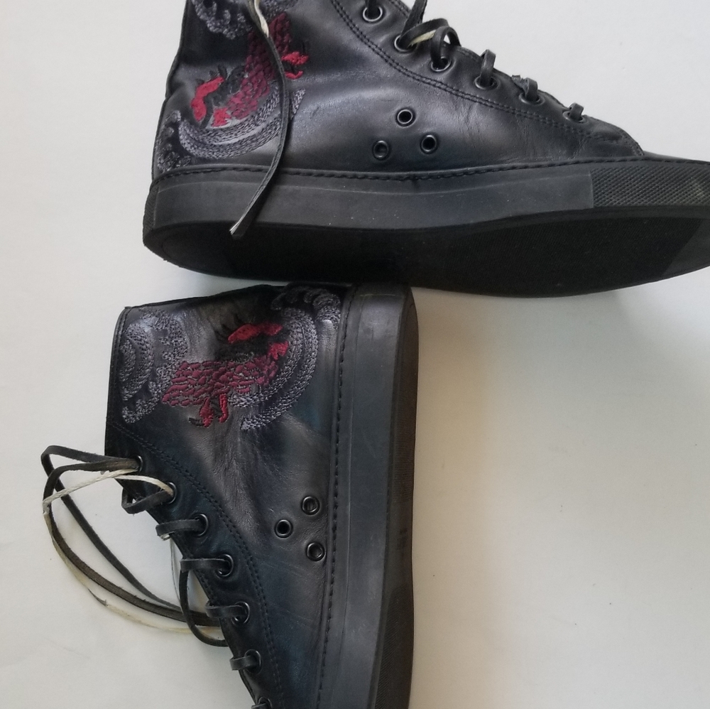 Gucci Vintage Black Leather Ankle Boots Made in Italy W Red Embroidery Size 6.5 - Picture 12 of 16